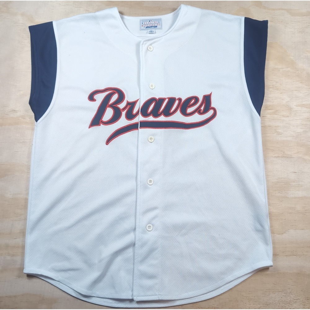 Vintage Starter Atlanta Braves  Button Up Sleeveless Baseball Jersey Mens L
